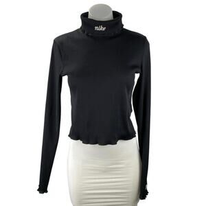 Nike Women's Black Ribbed Knit Long Sleeve Turtle Neck Crop Sweater Tops Size S